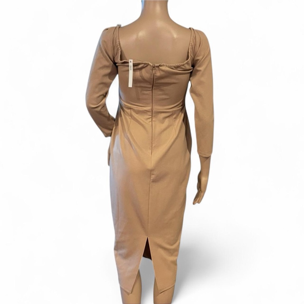 NWT ASOS Camel Beige Bardot 3/4 Sleeve High-Waist Midi Dress Size 6 - Picture 4 of 6